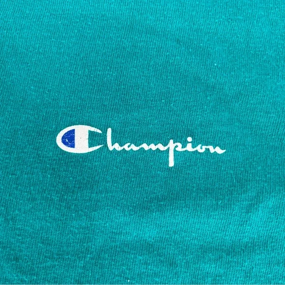 Vintage Champion Shirt Men Large Teal Green Short Sleeve 1980s USA Logo Spellout - Picture 5 of 10